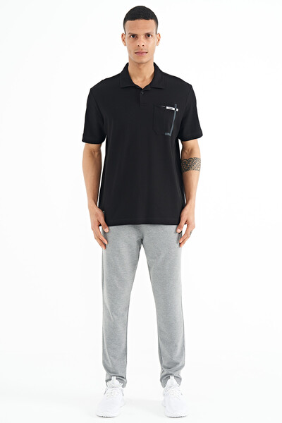 Tommylife Toptan Siyah Cep Detaylı Baskılı Standart Kalıp Polo Yaka Erkek T-Shirt - 88241 - Thumbnail