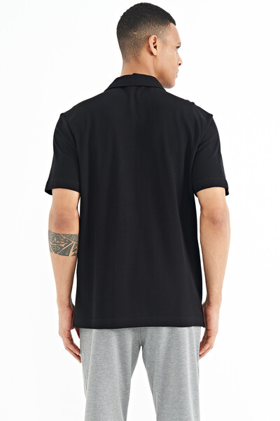 Tommylife Toptan Siyah Cep Detaylı Baskılı Standart Kalıp Polo Yaka Erkek T-Shirt - 88241 - Thumbnail