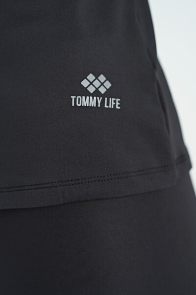 Tommylife Toptan Siyah Çift Askılı Sırt Detaylı Standart Kalıp Kadın Spor Atlet - 97258 - Thumbnail
