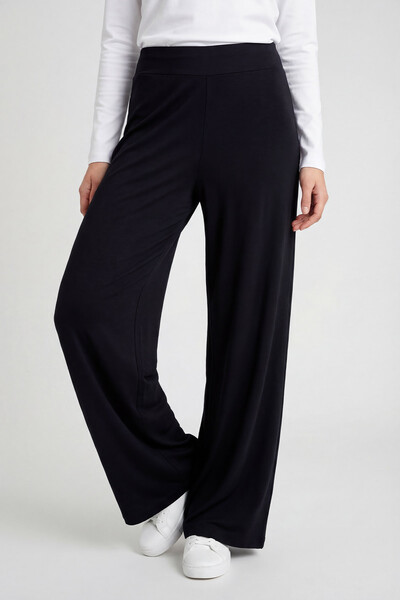 Tommylife Toptan Siyah Comfort Fit Geniş Paça Korsajlı Palazzo Kadın Pantolon - 94681 - Thumbnail