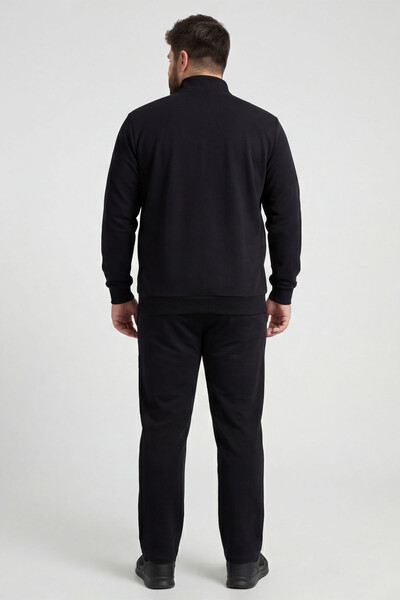 Tommylife Toptan Siyah Dik Yaka Klasik Paça Büyük Beden Erkek Eşofman Takım - 85176 - Thumbnail