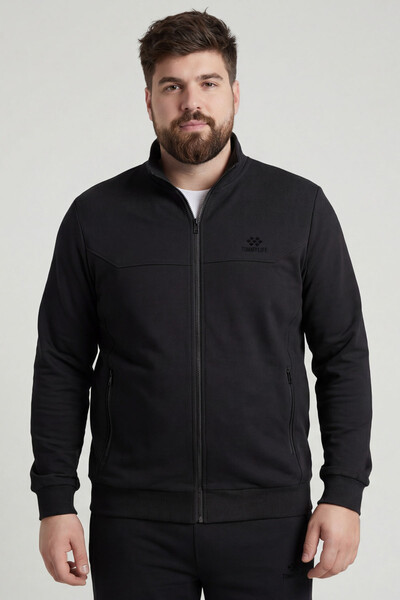 Tommylife Toptan Siyah Dik Yaka Klasik Paça Büyük Beden Erkek Eşofman Takım - 85176 - Thumbnail