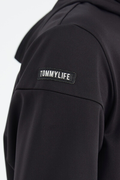 Tommylife Toptan Siyah Kapüşonlu Yarım Fermuarlı Gizli Cep Detaylı Rahat Kalıp Erkek Sweatshirt - 88274 - Thumbnail