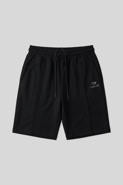 Tommylife Toptan Siyah Oversize Fit Basic Ön Dikiş Detaylı Erkek Şort - 81283 - Thumbnail