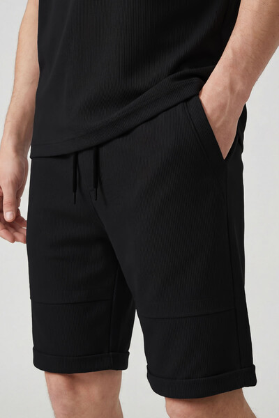 Tommylife Toptan Siyah Oversize Fit Yumuşak Dokulu Basic Erkek Şort Takım - 85274 - Thumbnail