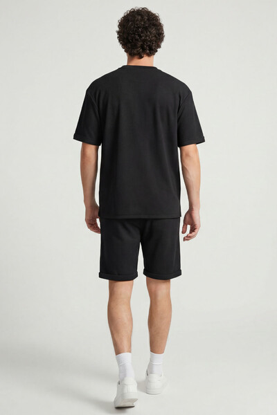Tommylife Toptan Siyah Oversize Fit Yumuşak Dokulu Basic Erkek Şort Takım - 85274 - Thumbnail
