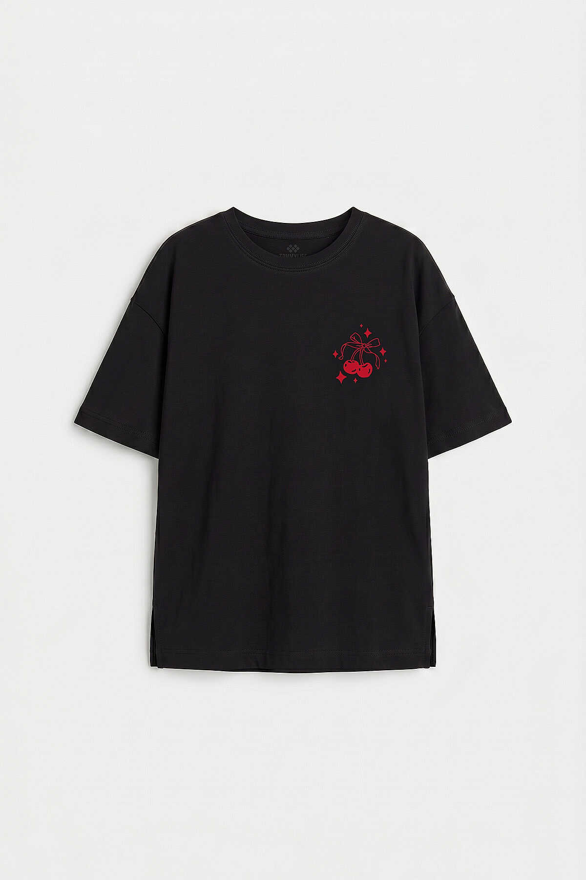 Tommylife Toptan Siyah Oversize Kısa Kollu Baskılı Kız Çocuk T-Shirt - 75176 - 3