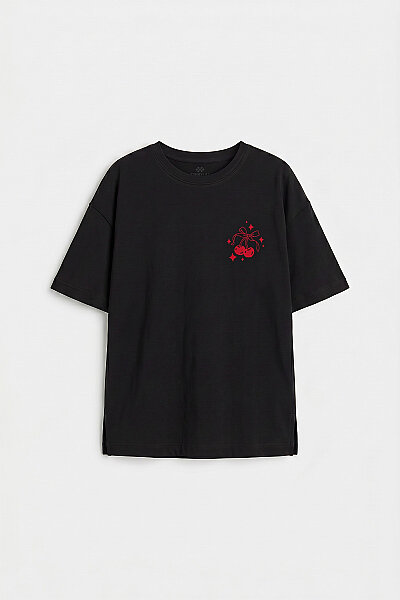 Tommylife Toptan Siyah Oversize Kısa Kollu Baskılı Kız Çocuk T-Shirt - 75176 - 3