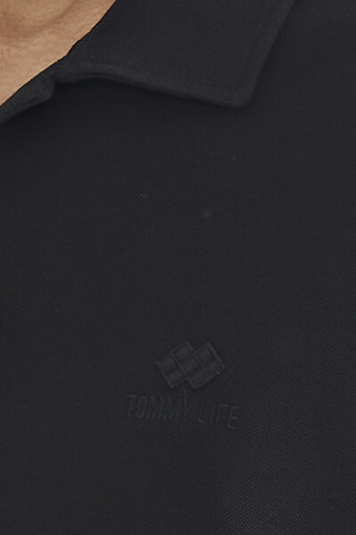 Tommylife Toptan Siyah Polo Yaka Logo Nakışlı Standart Form Erkek T-Shirt - 88237 - Thumbnail