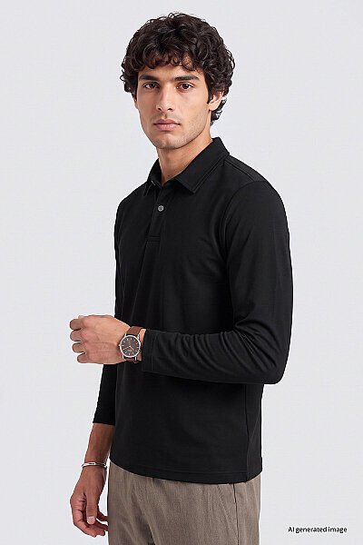 Tommylife Toptan Siyah Rahat Form Basic Polo Yaka Erkek T-Shirt - 88512 - 2