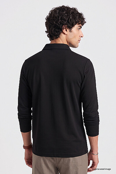 Tommylife Toptan Siyah Rahat Form Basic Polo Yaka Erkek T-Shirt - 88512 - 5