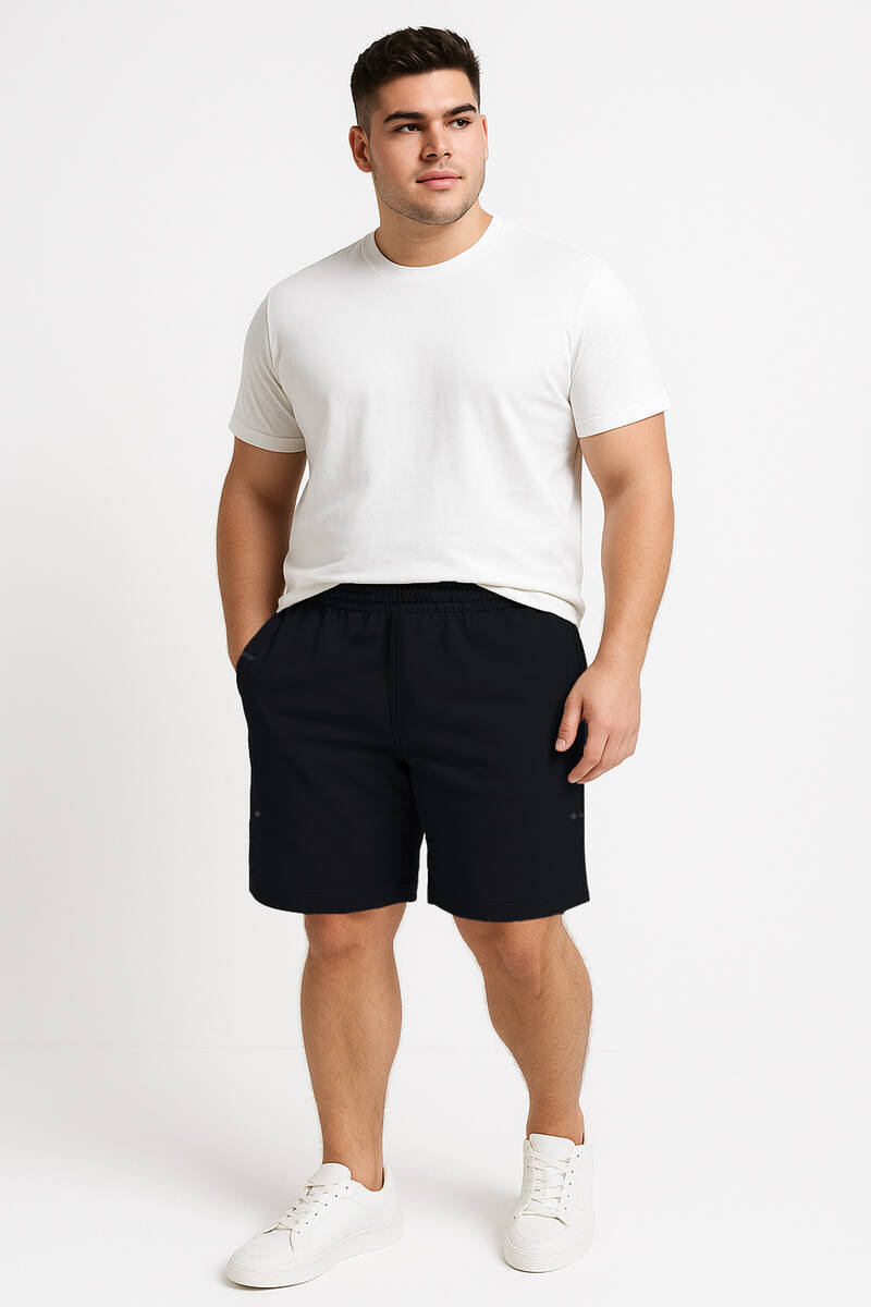 TOMMYLIFE - Tommylife Toptan Siyah Rahat Form Bağcıklı Cep Detaylı Battal Büyük Beden Erkek Şort - 81297