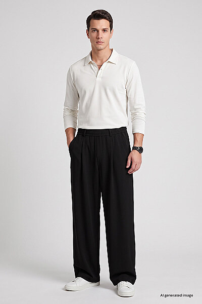 Tommylife Toptan Siyah Rahat Form Erkek Palazzo Pantolon - 82199