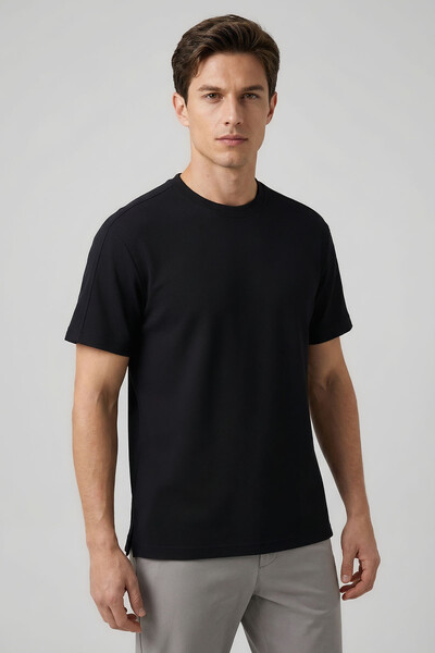 TOMMYLIFE - Tommylife Toptan Siyah Rahat Form Esnek Nefes Alabilir Erkek T-Shirt - 88495