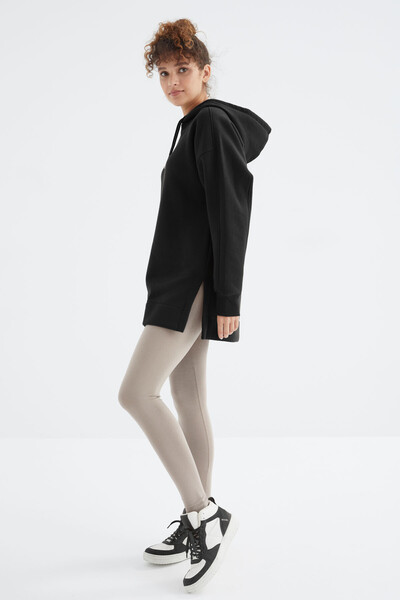 Tommylife Toptan Siyah Reglan Kol Basic Kapüşonlu Oversize Tunik - 97242 - Thumbnail