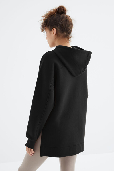Tommylife Toptan Siyah Reglan Kol Basic Kapüşonlu Oversize Tunik - 97242 - Thumbnail