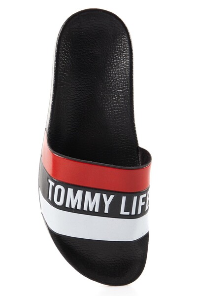 Tommylife Toptan Siyah Renkli Yazı Baskılı Erkek Terlik - 89085 - Thumbnail
