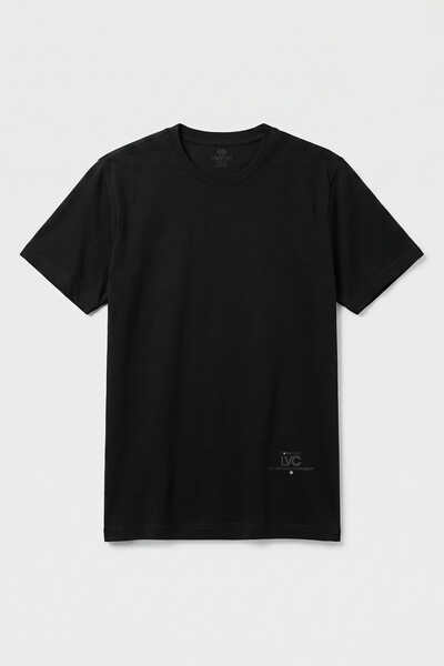 TOMMYLIFE - Tommylife Toptan Siyah Standart Fit Baskılı Kısa Kollu Erkek T-Shirt - 88440