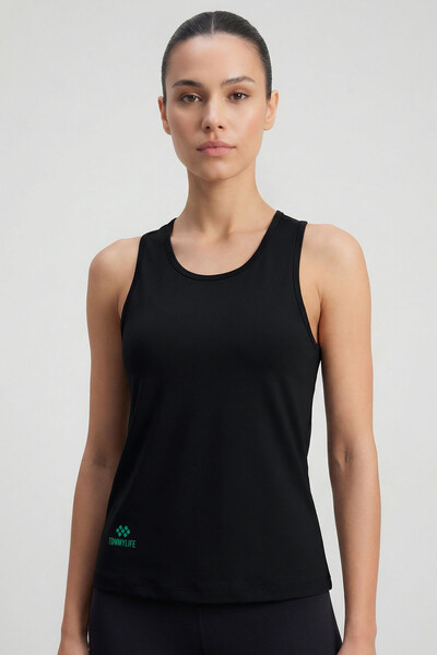 Tommylife Toptan Siyah Standart Fit Çapraz Sırt Detaylı Kadın Spor Atlet - 97296 - Thumbnail