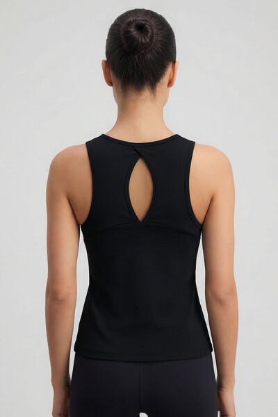 Tommylife Toptan Siyah Standart Fit Çapraz Sırt Detaylı Kadın Spor Atlet - 97296 - Thumbnail