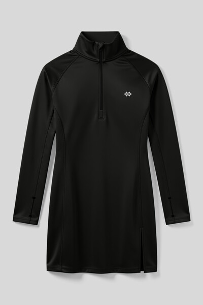 TOMMYLIFE - Tommlife Toptan Siyah Yarım Fermuarlı Dik Yaka Standart Fit Kadın Sporcu Tunik - 97309