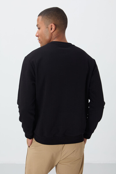 Tommylife Toptan Siyah Yazı Nakışlı O Yaka Rahat Form Erkek Sweatshirt - 88020 - 7