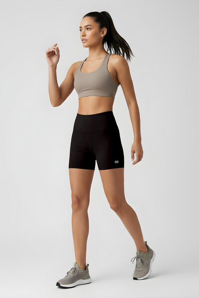 TOMMYLIFE - Tommlife Toptan Siyah Yüksek Bel Slim Fit Kısa Biker Kadın Tayt - 91017