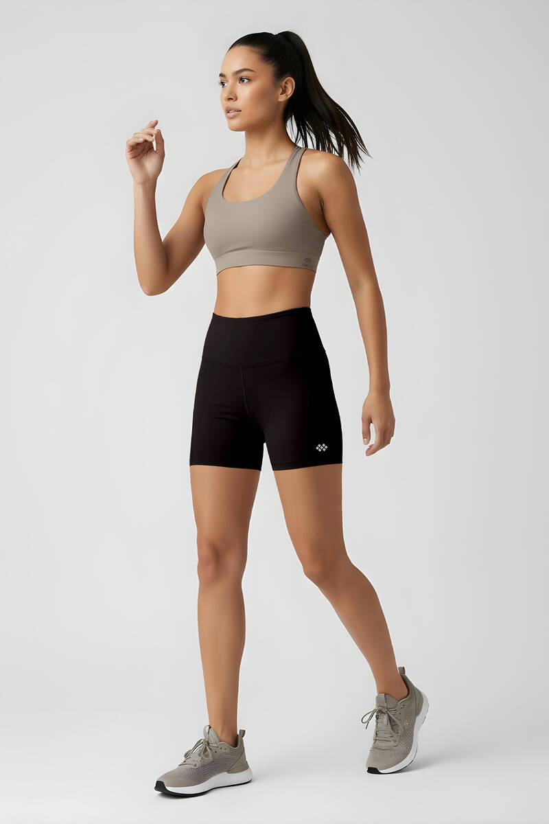 TOMMYLIFE - Tommlife Toptan Siyah Yüksek Bel Slim Fit Kısa Biker Kadın Tayt - 91017