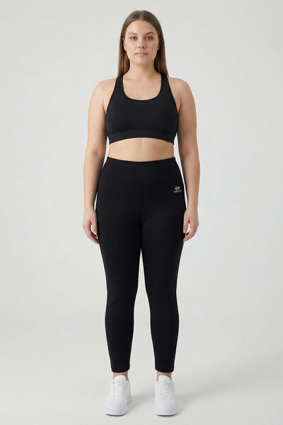 TOMMYLIFE - Tommylife Toptan Siyah Yüksek Bel Toparlayıcı Battal Büyük Beden Kadın Tayt - 94650