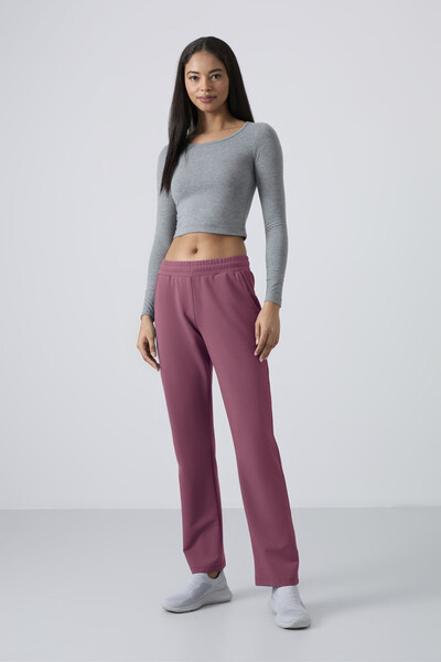 Tommylife Toptan Soft Vişne Yüksek Bel Cepli Rahat Form Klasik Paça Kadın Eşofman Alt - 94584 - Thumbnail