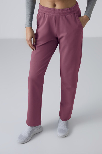 TOMMYLIFE - Tommylife Toptan Soft Vişne Yüksek Bel Cepli Rahat Form Klasik Paça Kadın Eşofman Alt - 94584