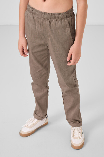 Tommylife Toptan Standart Fit Dokuma Hafif Esnek Chino Erkek Çocuk Pantolon 11272 Camel - Thumbnail