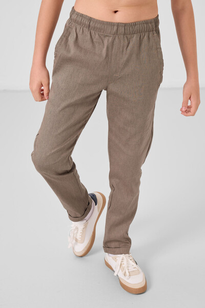 Tommylife Toptan Standart Fit Dokuma Hafif Esnek Chino Erkek Çocuk Pantolon 11272 Camel - Thumbnail