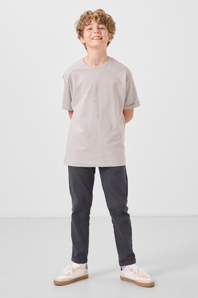 Tommylife Toptan Standart Fit Dokuma Hafif Esnek Chino Erkek Çocuk Pantolon 11272 Gri - Thumbnail