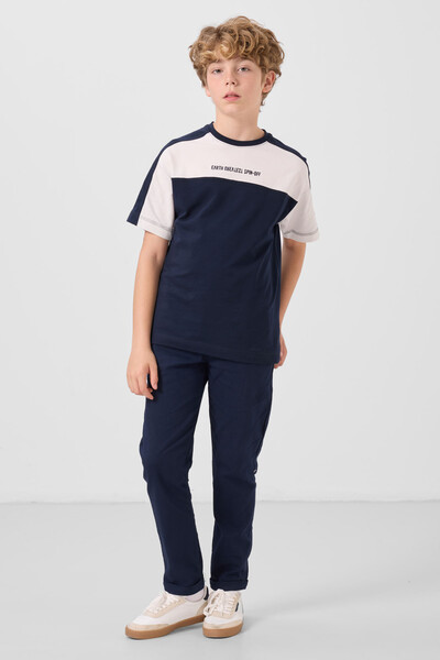 Tommylife Toptan Standart Fit Dokuma Hafif Esnek Chino Erkek Çocuk Pantolon 11272 Lacivert - Thumbnail