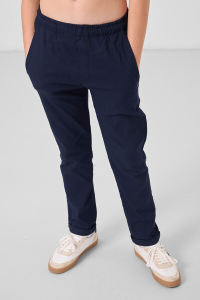 Tommylife Toptan Standart Fit Dokuma Hafif Esnek Chino Erkek Çocuk Pantolon 11272 Lacivert - Thumbnail