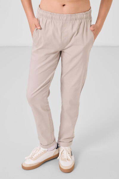 Tommylife Toptan Standart Fit Dokuma Hafif Esnek Chino Erkek Çocuk Pantolon 11272 Taş - Thumbnail