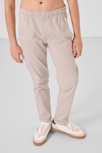 Tommylife Toptan Standart Fit Dokuma Hafif Esnek Chino Erkek Çocuk Pantolon 11272 Taş - Thumbnail