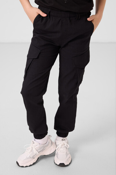 Tommylife Toptan Standart Fit Dokuma Hafif Esnek Chino Erkek Çocuk Pantolon 11271 Siyah - Thumbnail