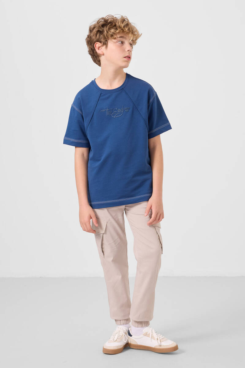 TOMMYLIFE - Tommylife Toptan Standart Fit Dokuma Hafif Esnek Chino Erkek Çocuk Pantolon 11271 Taş