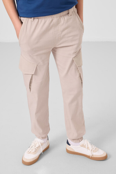 Tommylife Toptan Standart Fit Dokuma Hafif Esnek Chino Erkek Çocuk Pantolon 11271 Taş - Thumbnail