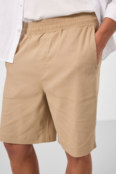 Tommylife Toptan Standart Fit Dokuma Hafif Esnek Chino Erkek Şort 81289 Koyu Bej - Thumbnail