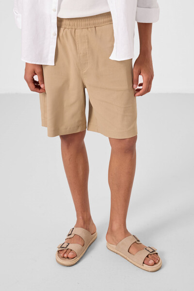 Tommylife Toptan Standart Fit Dokuma Hafif Esnek Chino Erkek Şort 81289 Koyu Bej - Thumbnail