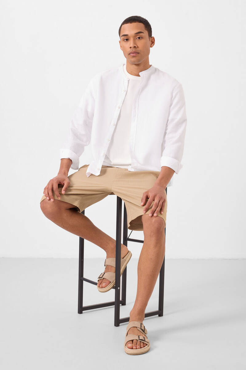 TOMMYLIFE - Tommylife Toptan Standart Fit Dokuma Hafif Esnek Chino Erkek Şort 81289 Koyu Bej