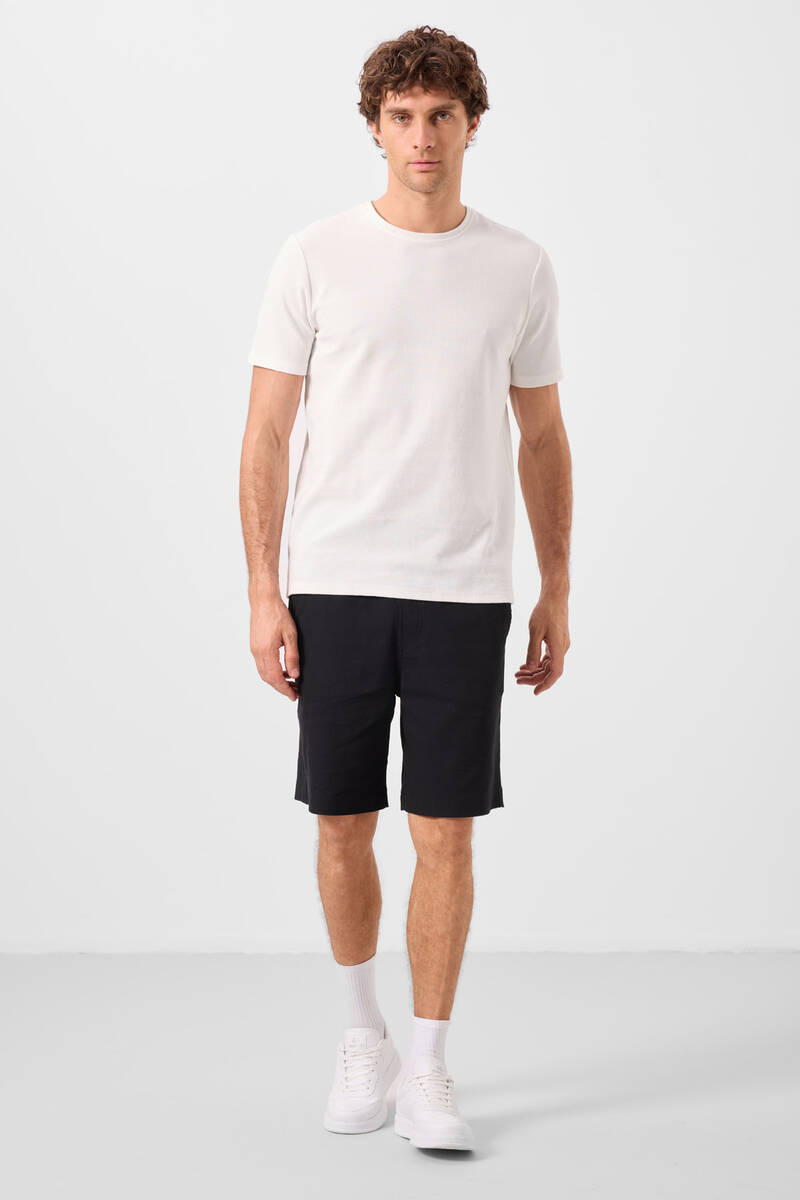 TOMMYLIFE - Tommylife Toptan Standart Fit Dokuma Hafif Esnek Chino Erkek Şort 81289 Siyah