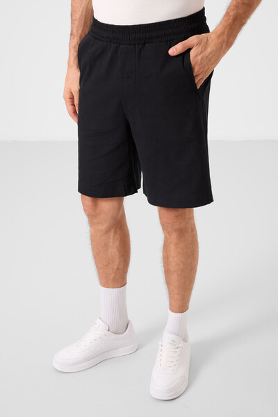 Tommylife Toptan Standart Fit Dokuma Hafif Esnek Chino Erkek Şort 81289 Siyah - Thumbnail