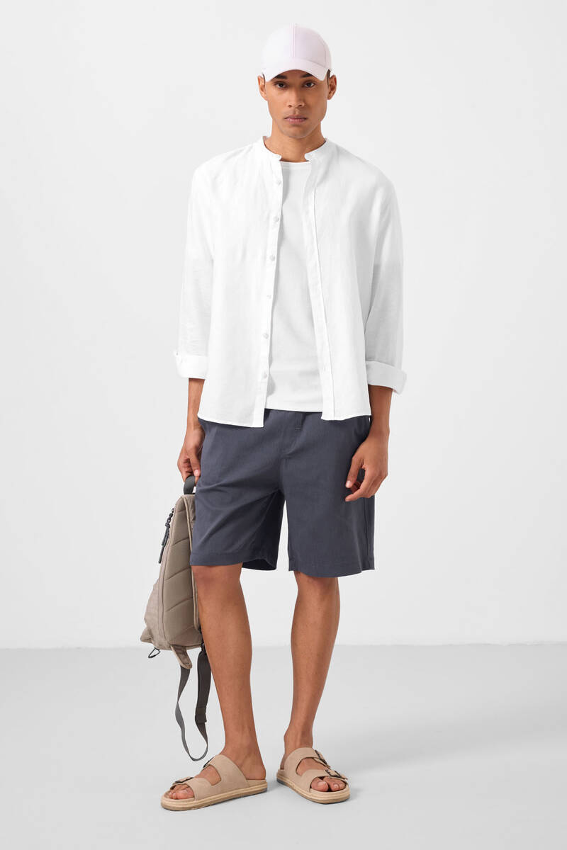 TOMMYLIFE - Tommylife Toptan Standart Fit Dokuma Hafif Esnek Chino Erkek Şort 81291 Gri