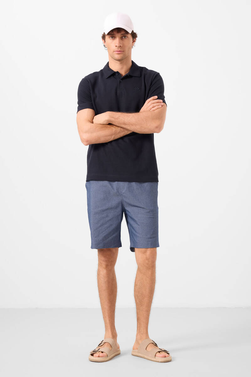 TOMMYLIFE - Tommylife Toptan Standart Fit Dokuma Hafif Esnek Chino Erkek Şort 81291 Kot Lacivert