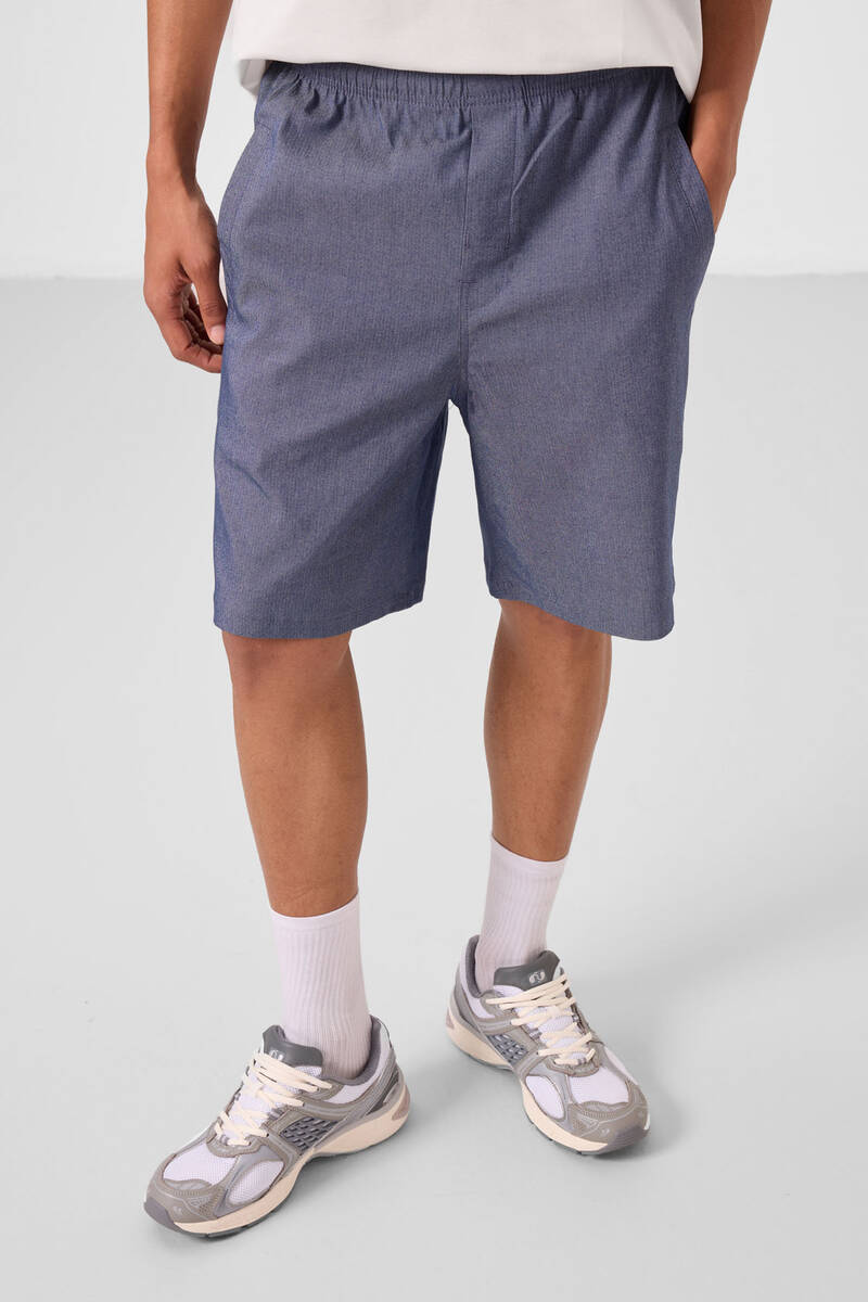 TOMMYLIFE - Tommylife Toptan Standart Fit Dokuma Hafif Esnek Chino Erkek Şort 81292 Kot Lacivert