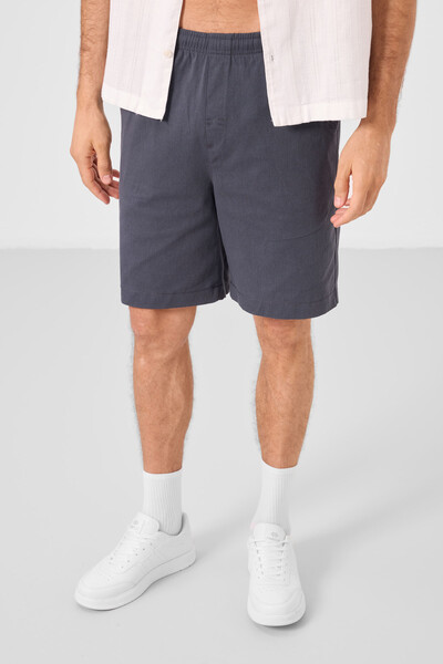 Tommylife Toptan Standart Fit Dokuma Hafif Esnek Chino Erkek Şort 81293 Gri - Thumbnail